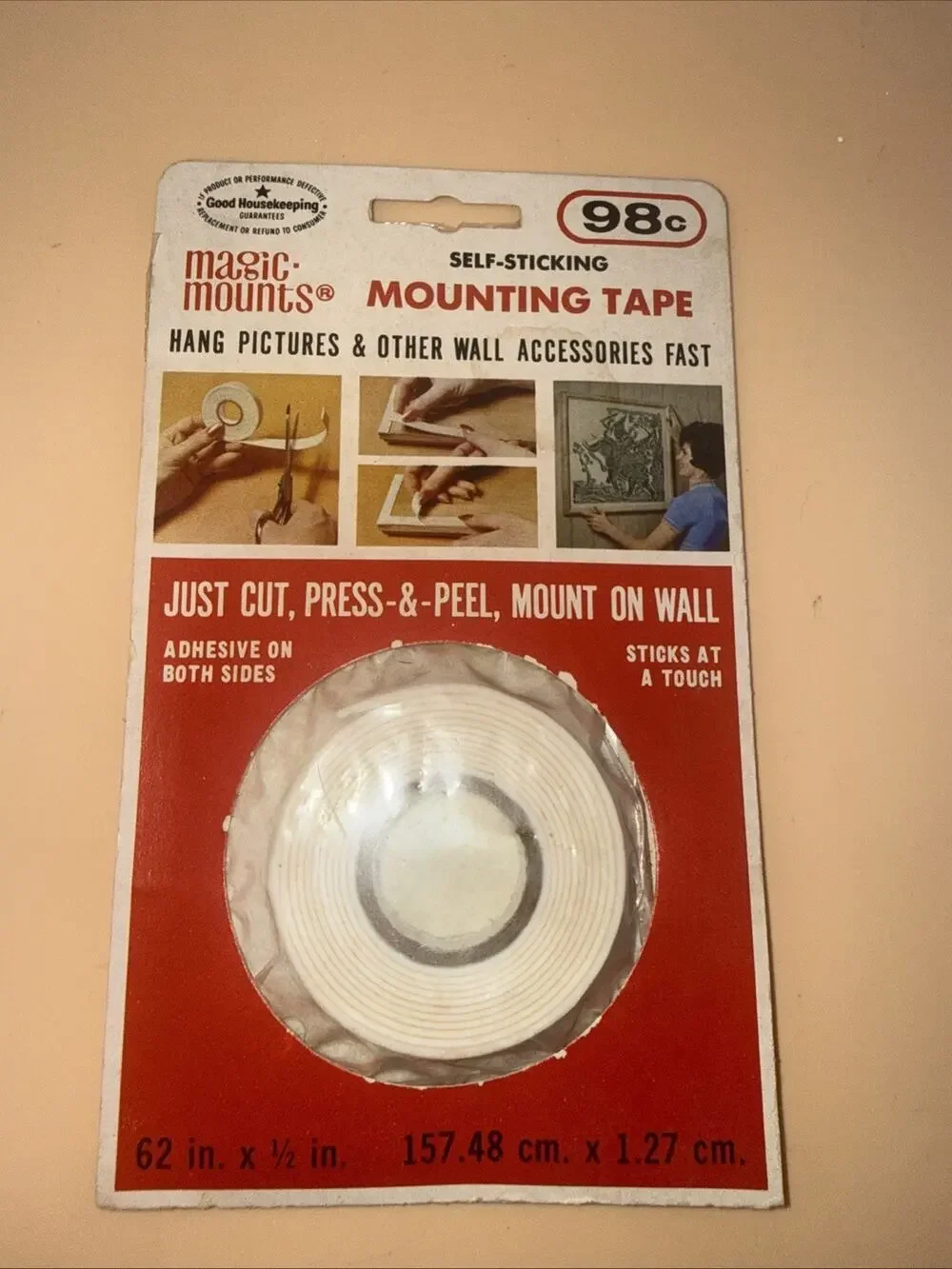 Vintage Magic Mounts Self Sticking Mounting Tape 62” X 1/2”